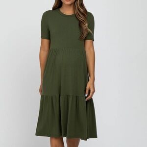 Cotton Maternity Midi dress in light green, size S